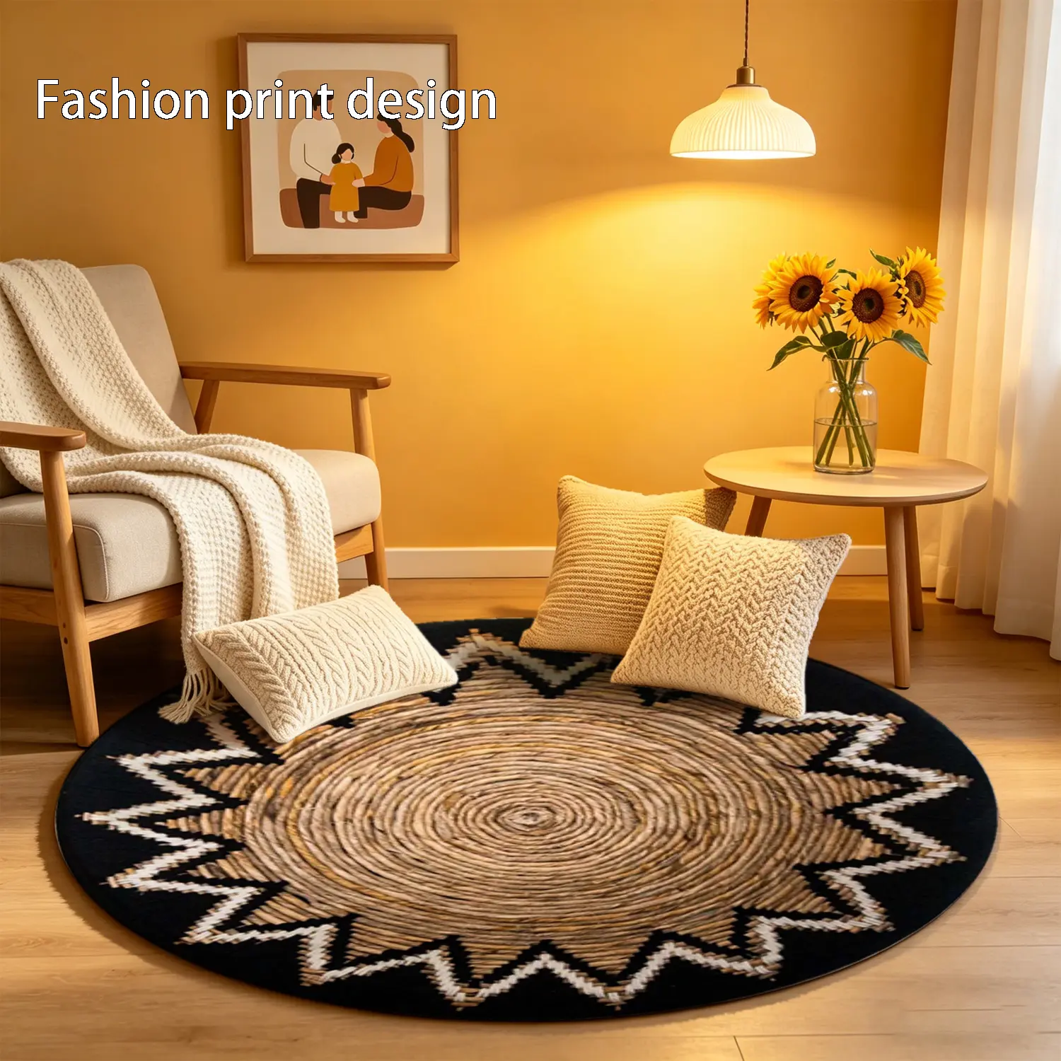 1 piece of 2D flat woven star shaped circular pattern floor mat, Home Decorative Rug, Round Rug, suitable for bedroom, living room decoration, entrance and other places, available in all seasons