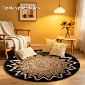 1 piece of 2D flat woven star shaped circular pattern floor mat, suitable for bedroom bedside decoration, living room home decoration, balcony decoration, hotel decoration, entrance, kitchen, bathroom and other places, available in all seasons