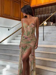 Blush Garden Corset Mesh Evening Dress