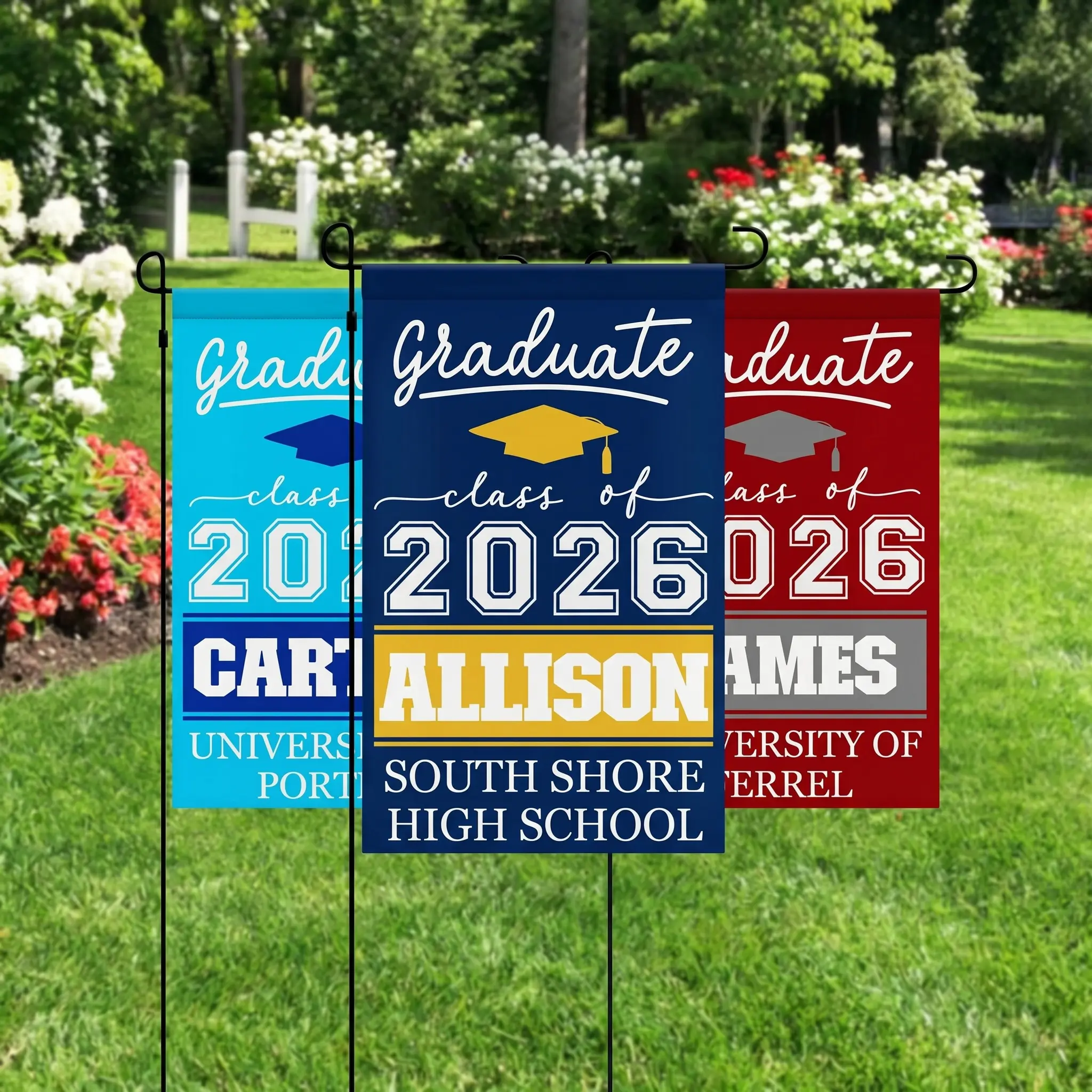 Personalized 12x18 Inch Linen Graduation Garden Flag, Custom Name & School Class of 2026, 2026 Graduation Decorations, Outdoor Front Porch Home Decor, Summer Aesthetic Garden Supply, Graduation Decorations 2026