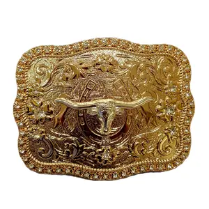 Cowboy Longhorn buckle Western Silver Rose Gold & Black Enamel Buckle 4.5x3.0" Rodeo Cowboy Design for Upto 2" Belts, High Quality Zinc Alloy