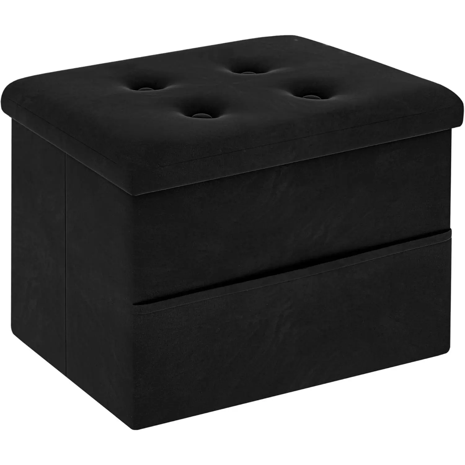 Small Storage Ottoman Foot Rest,  Ottoman with Storage and Side Pocket, Black Foot Rest for Couch, Foldable Footstool for Chair, Living Room&Dorm, 16"x12"x12"