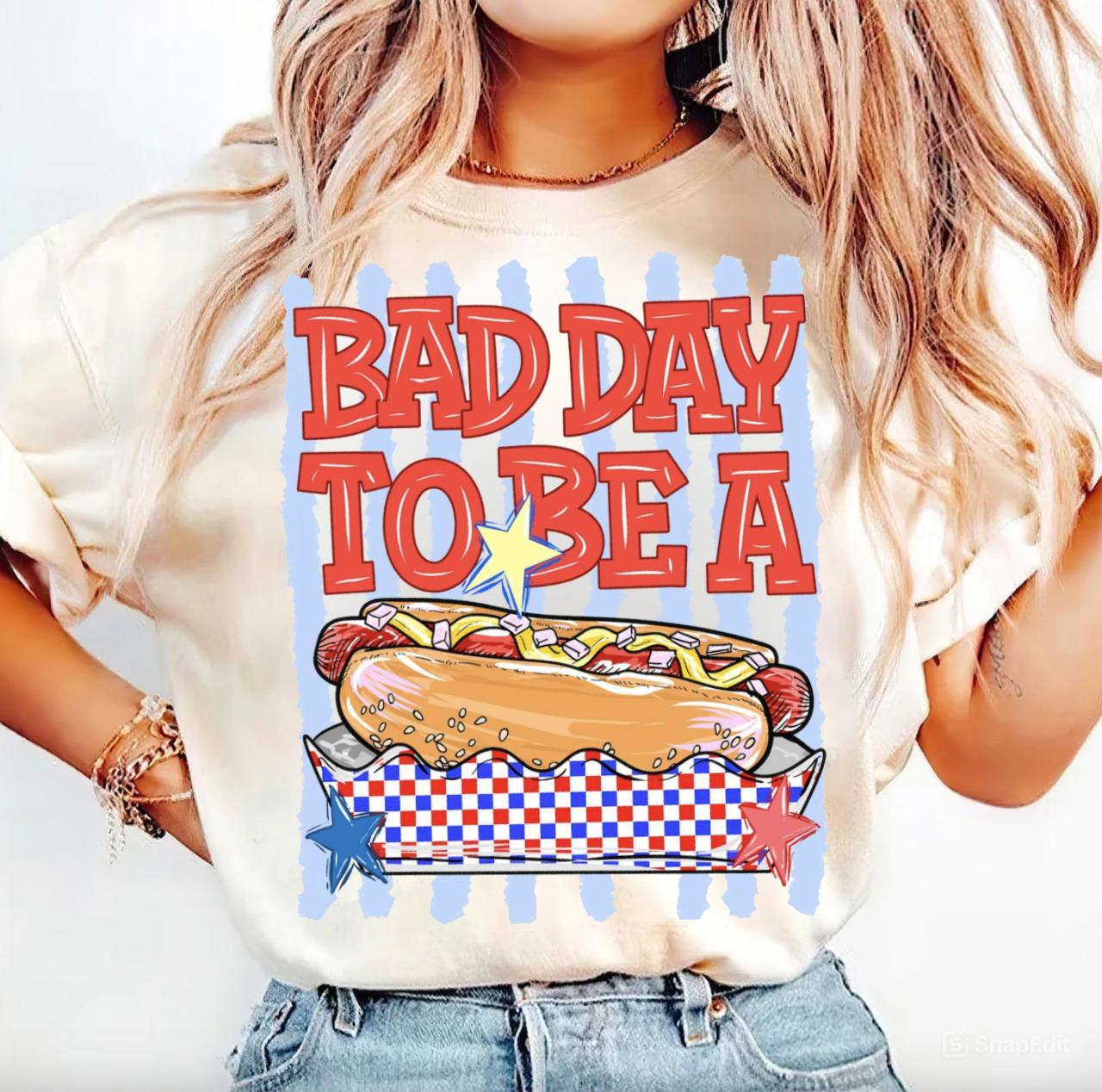 Striped Bad Day To Be A Hot Dog T-Shirt, Fourth Of July Gifts, 4th Of July Shirt, Summer Bbq Tee, Hot Dog Tee, Patriotic Tee, Independence Day For Her
