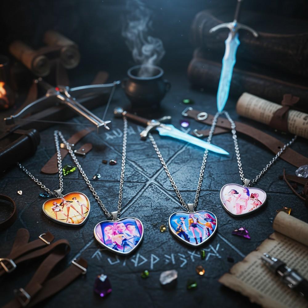 K-Pop Demon Slayer-Themed Gemstone Pendant Necklace — A Stylish Heart-Shaped Accessory. An Inspired Anime Gift Idea.