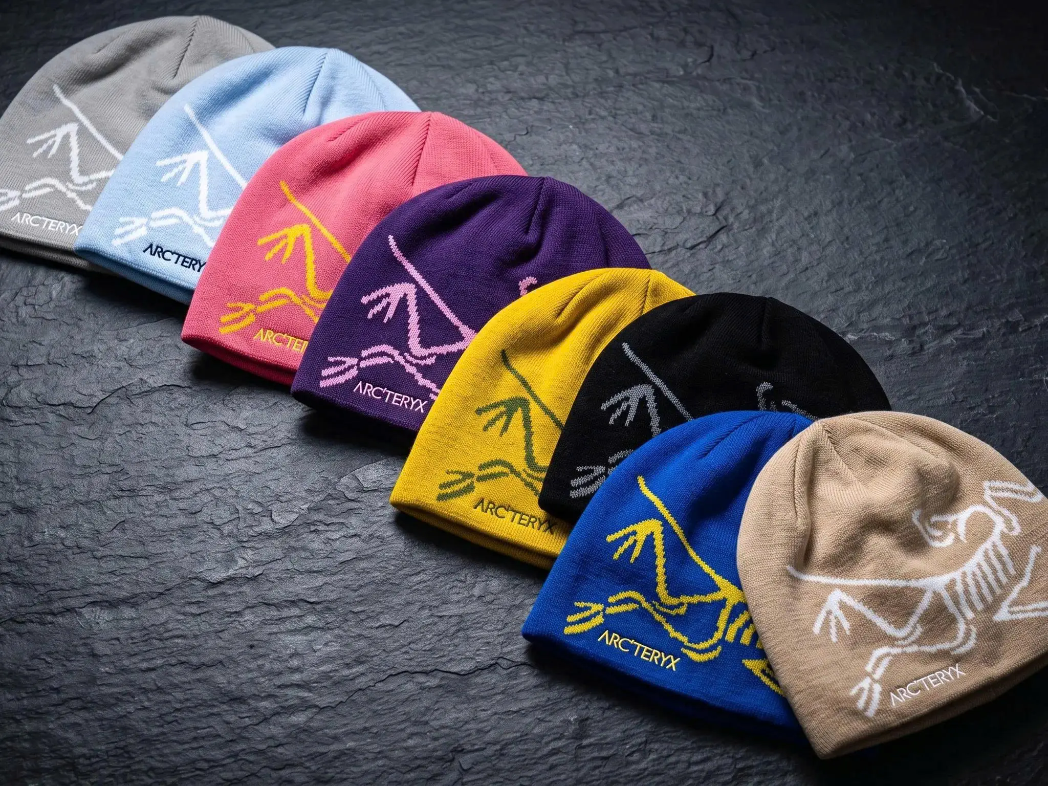 Arc'teryx Bird Head Toque Beanie – Blue Black Yellow White Knit Winter Hat, Oversized Skeleton Logo, Unisex Cozy Warm Beanie for Skiing Snowboarding Hiking Camping Travel, Outdoor Sports Headwear, Streetwear Fashion & Cold Weather Essential
