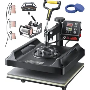 8-in-1 Adjustable Swing-Arm Heat Press Machine, 15x15 in Digital Control Transfer Machine with Sublimation Attachments, for T-Shirts, Sublimation Cups, Black