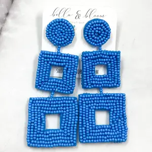 Tri-Square Beaded Earrings: Ocean Blue