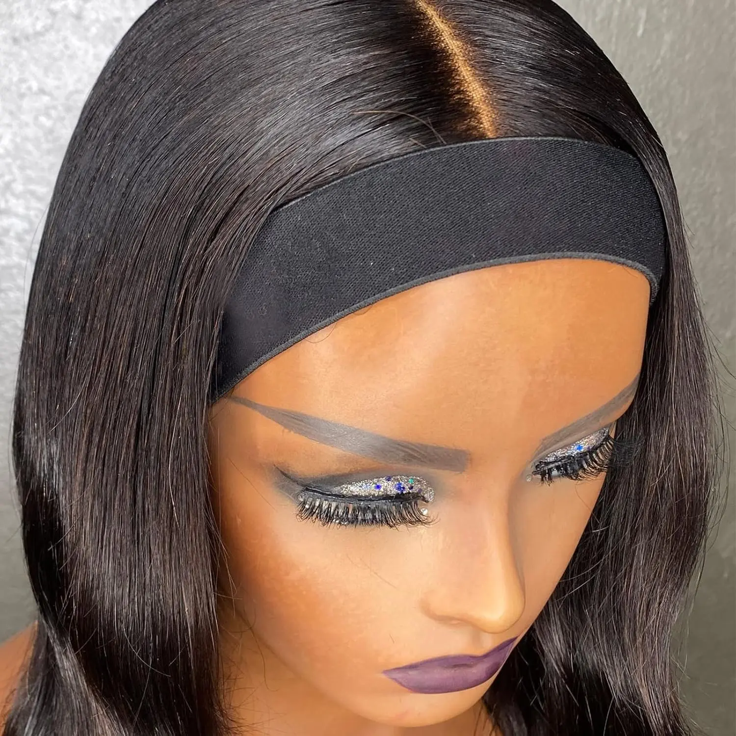 Black Lace Melting Band, Adjustable Polyester Fiber Edge Wrap for Wigs, Reusable with Velcro for Daily Wear, Universal Size, Unisex