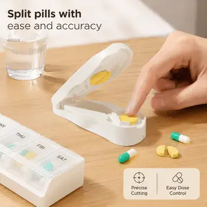 1 Count, Portable Pill Cutter with Hidden Blade and Built-in Storage Compartment, for Splitting Pills and Storing Tablets for Home and Travel Daily Use