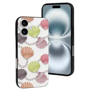 Compatible with Iphone 16 Case Cute - Shell Pearls Print Soft Silicone Case Compatible with Iphone 16 Phone Case for Women Men