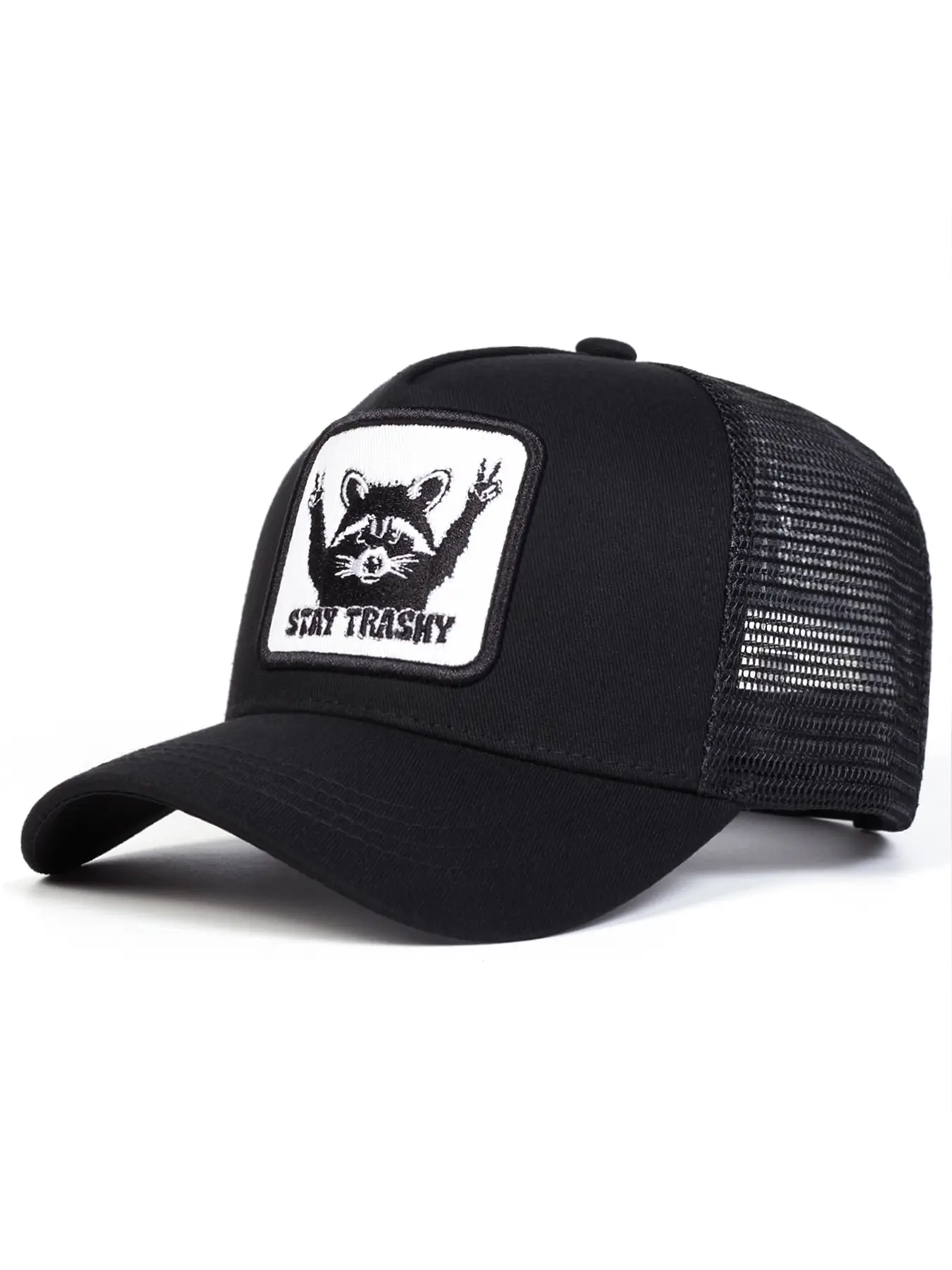 Unisex "Stay Trashy" Baseball Cap, Animal Hats, Animal Print Snapback Trucker Hat, Raccoons Pattern Adjustable Sun Hat, Casual Outdoor Headwear for Travel, Beach and Vacation