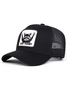 Unisex "Stay Trashy" Baseball Cap, Animal Hats, Snapback Trucker Hat, Raccoons Pattern Adjustable Sun Hat, Casual Outdoor Headwear for Travel, Beach and Vacation