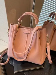 Litchi pattern temperament versatile mother and child bag, simple design and no collision casual hand-held bucket bag, Hobo Crossbody Bag, high-quality texture niche high-end crossbody shoulder bag, suitable for shopping, dating and afternoon tea