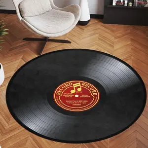Music Round Rug, Vintage Vinyl Record Print Carpet, Classic record pattern rug, Vintage Design Rug, Home Decor Carpets, Living room rug, doormat, coffee table mat, Soft comfortable plush foot pads