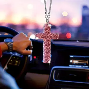 Diamond-Encrusted Cross Pendant Car Hanging Ornament Interior Accessory Unique Fashion Gift for Rearview Mirror & Steering Wheel Car Decoration Daily Encouragement Vehicle Christia