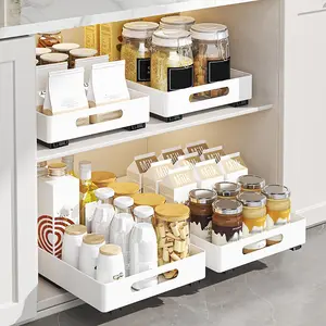 OUTGOODS Modern Pull-Out Cabinet Storage Rack, Multi-Purpose Kitchen Sink Organizer for Bowls, Dishes and Spices, Simple Style Kitchen Storage Holder