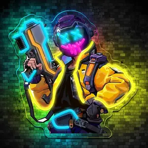 Cyberpunk Game LED Neon Sign Shooting Game Neon Sign for Game Room Wall Decoration Suitable for Game Zone, Man Cave or Decoration; Action Game Neon Sign, Suitable for Teenage Boys.