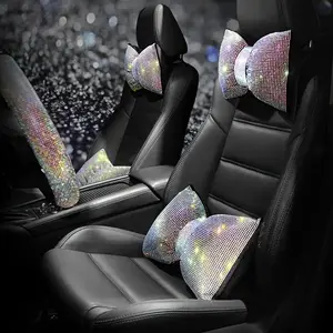 Rhinestone Decor Car Neck Pillow & Lumbar Support Pillow Set, Soft Car Seat Neck Pillow & Lumbar Support Pillow, Car Interior Accessories for Women & Men