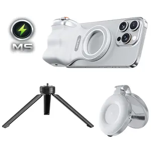 MagSafe Camera Grip Pro with Magnetic LED Light & Tripod Stand Phones - One-Tap Shutter, Precision Zoom, Removable Remote for Selfies & Group Shots, iPhone and Android Compatible