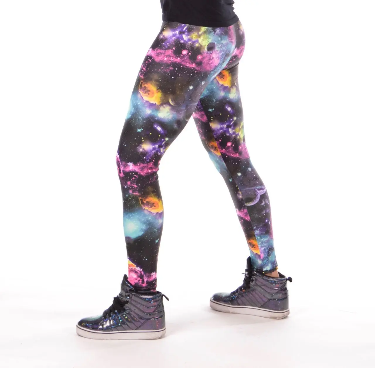 UV Space Men's Leggings // UV Reactive Black Light Galaxy Meggings // Revolver Fashion Burning Man Men's Costume Universe Meggings