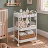3-Tier Movable Metal Storage Cart - 30.5x11.7x11.4" Slim Rectangular Home Organizer Rack with 6 Hooks, Handle, Plastic Fruit Holder, Adjustable Shelf, 360° Smooth Roll for Kitchen, Room Storage, Bathroom