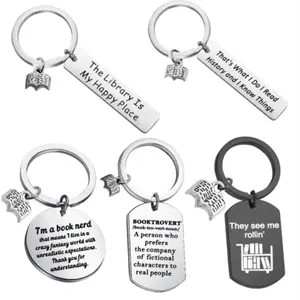 New Reading Reading Books Stainless Steel Keychain Reading Lovers Gift Student Backpack Pendant