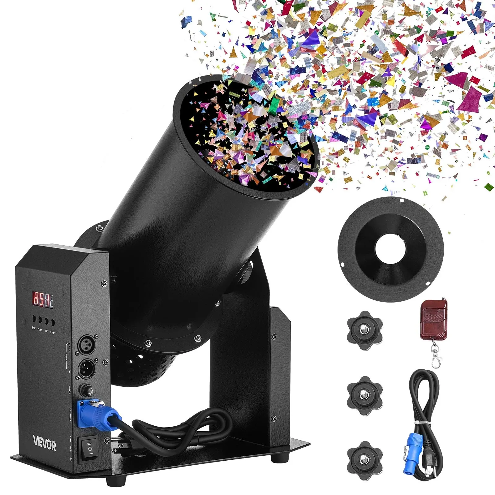 VEVOR Carbon Steel Wireless Electric 1500W Confetti Cannon Launcher, DMX512 Control, Remote Control Burst Function, Cooling Design, Portable Shooter for Wedding, Party, Confetti Blast