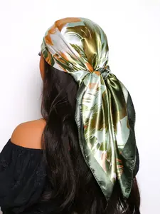 Women's Elegant Full-Print Scarf, Lightweight Silk Shawl, Outdoor Sun Protection, Windproof Sandproof Square Wrap, Fashion Headscarf Turban