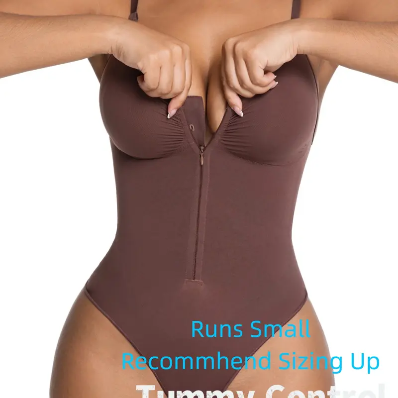 Women's Seamless Smooth Compression Shapewear Bodysuit, Ideal for Everyday Wear, Zipper Front Design & Thong Style Fajas, Comfortable Tummy Control Shaping Underwear for All Seasons, Seamless Body Suits