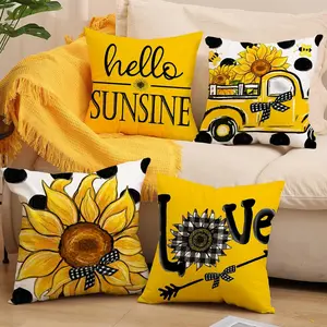 4pcs Sunflower Pattern Car Summer Pillow Covers, Home Decor, Room Decor, Bedroom Decor, Living Room Decor, Sofa Decor, 45x45cm