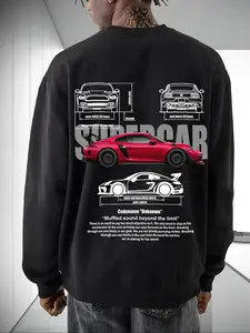 Oversized Round Neck Unisex Sweater, Base Supercar Print, Fitted Casual Style, Fall & Winter Fashion, Street Racing Vibes
