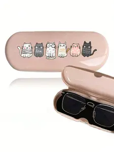 Cute Cartoon Cat Glasses Case, Unisex Portable Eyeglass Holder, Portable Sunglasses Organizer, Cream Color/monet Style, Waterproof Dustproof, Small Plastic Hard Shell