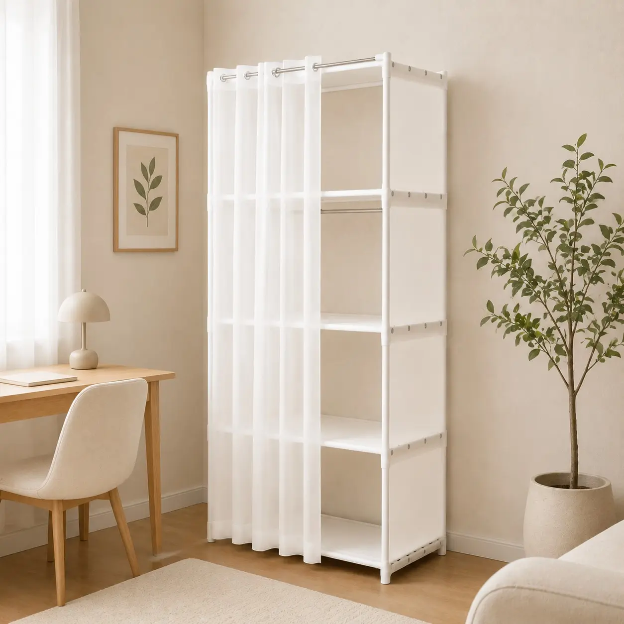 Multi-Layer Storage Cabinet, Rust-Resistant Metal Frame, Breathable Non-Woven Dustproof, Living Room & Bedroom Organizer, Student Desk Book Rack, Bookshelf Book Rack, Office Bookshelf