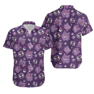 Gengar Expression Hawaiian Shirt and Shorts Ghost Type Aloha Outfit, Ghost Type Gengar Hawaiian Shirt and Shorts Summer Beach Set