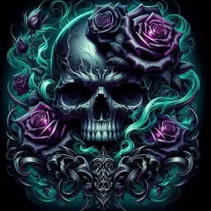 5D DIY Full Drill Diamond Paint - Diamond Painting Kit Skull Rose Mosaic Canvas DIY Wall Art, Home Wall Decoration