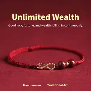 Chinese Feng Shui Zodiac Year Red String Bracelet for Women, Infinite Wealth Woven Bracelet, Cinnabar Good Luck Bead Anklet, Men's Bracelet Gift Wholesale Lucky Traditional Infinity Art Gold Plated