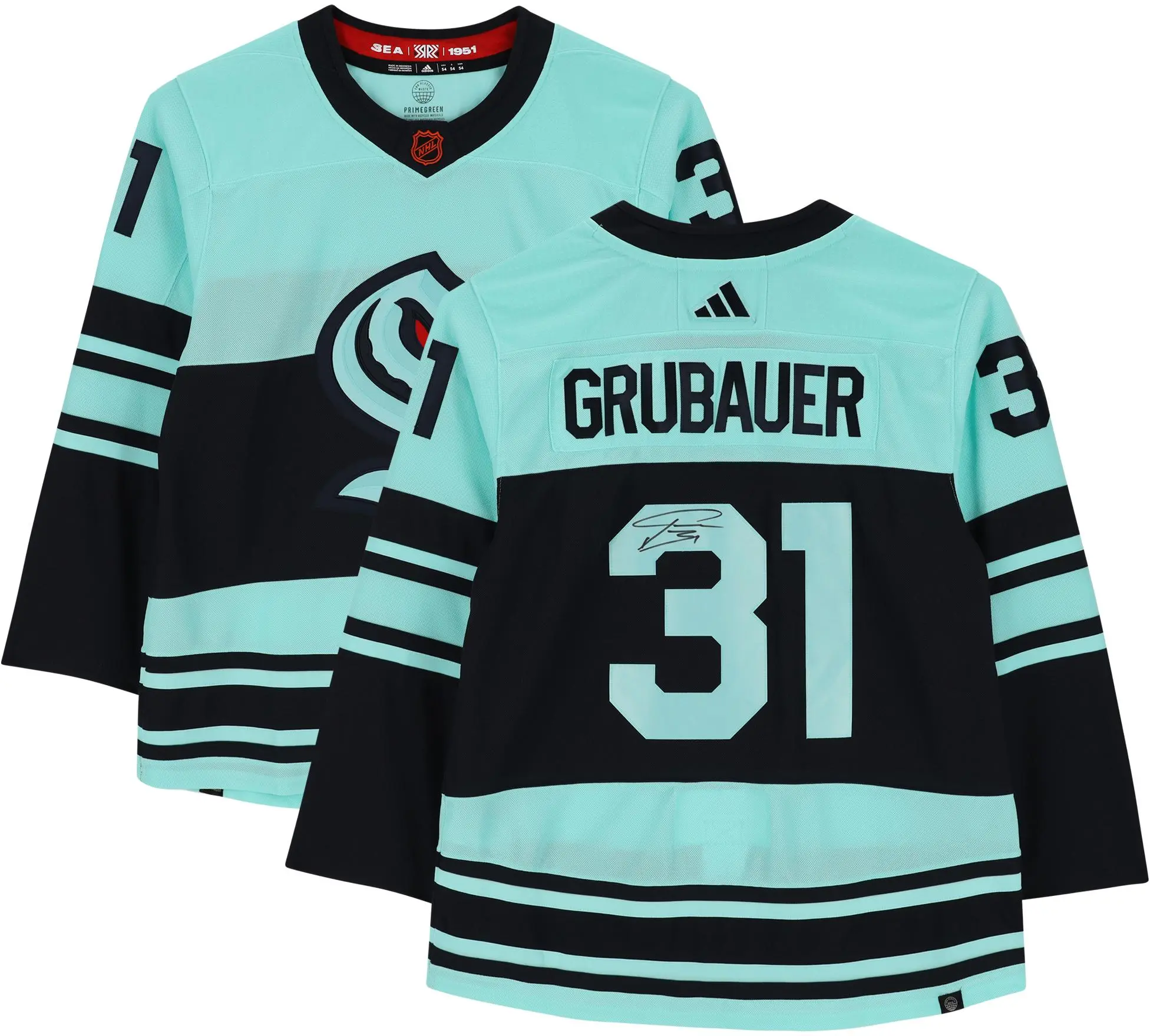 Philipp Grubauer Seattle Kraken Autographed 2022-23 Reverse Retro Adidas Authentic Jersey - Fanatics Authentic Certified
