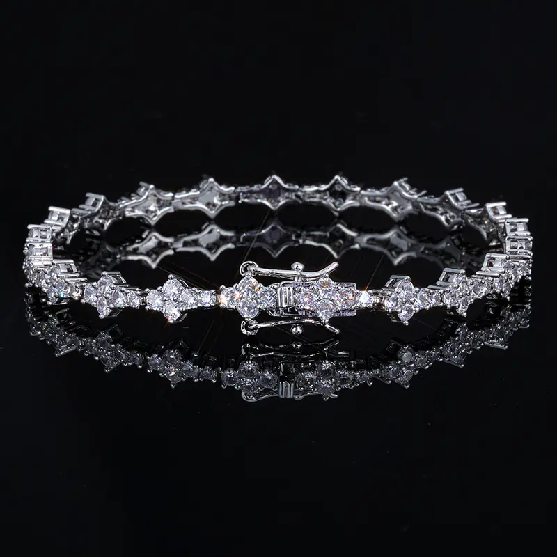 6.5mm Four Leaf Clover Tennis Bracelet for Men Women, Iced Out AAAAA+ Cubic Zirconia Bling Chain – Hip Hop Jewelry, Versatile Accessory, Perfect Birthday Anniversary Engagement Christmas Gift for Him Her