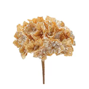 212 MAIN Decorative 29.5 in. Polyester Nature Silk Hydrangea Stem Set of 2 - Gold, Chic Beads Accent, Iron Vase & Garland Compatible, Room Decor Plant Ornaments