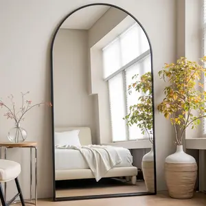 Arched Full Length Mirror, 71"x30" Free Standing Floor Mirror, Modern Full  Mirrors with Stand, Wall Mirrors with  Alloy Frame for Bedroom,Living Room, Black