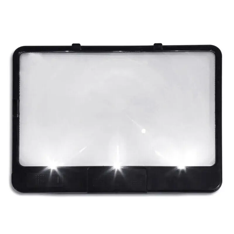 Handheld Magnifying Glass - AS-SEEN-ON-TV Motorcycle Accessory, 1x Reading Magnifying Glass, 3x Zoom Optical Lens, 3 SMD LED Lights, Anti-Glow Black Design, 3.3 oz Magnify+Light Full Page Book Magnifier for Reading, 1 X Reading Magnifying Glass