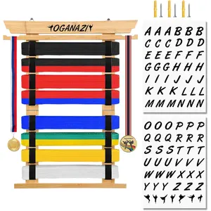 8 Belts Karate Belt Display Rack with Personalized Stickers, Taekwondo Belt Display Holder with Side Medal Rack, Elastic Band Martial Arts Display Holder for Taekwondo Karate BJJ Gifts