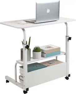 Adjustable Height Mobile Computer Desk for Small Space Rolling Writing with Wheels Corner Home Office Study Portable Bedrooms Work Desk Standing Table Sizes 31.5X15.7 Inches White