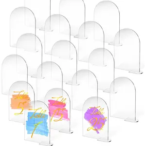 25 Sets Clear Arch  Sign with Stand Blank Arched Stand Holder Round Top  Sheet DIY Table Numbers for Wedding Events Parties Centerpieces Decor (4 x 6 Inch)