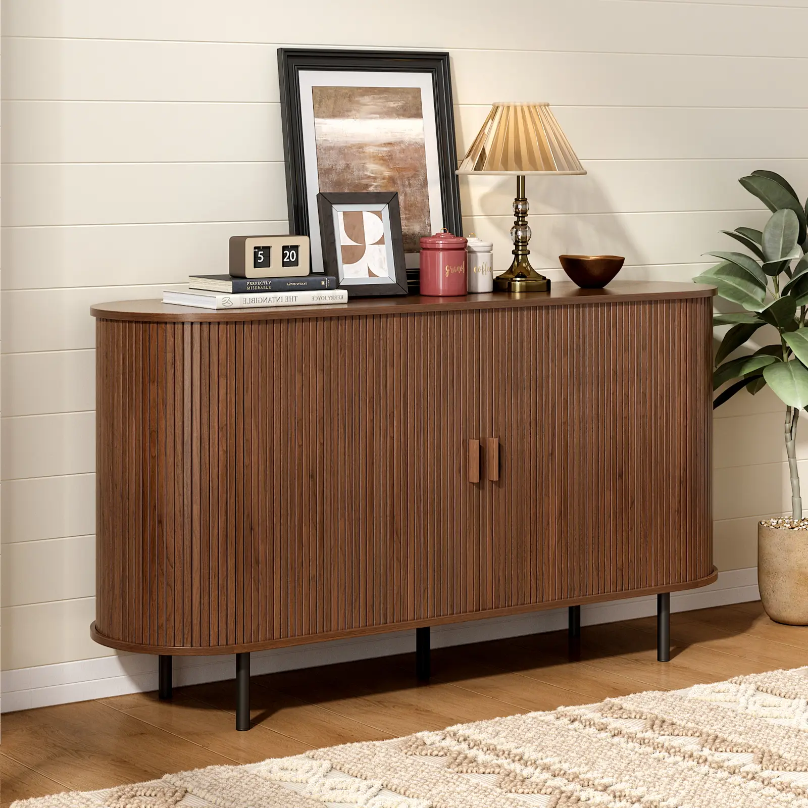 【FallDealsForYou】ONBRILL 40/55" Fluted Sideboard Buffet Cabinet With Storage, Sliding Door & Adjustable Shelf, Modern Accent Coffee Bar Console Table