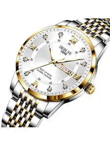 Men's Solid Band Double Calendar Chinese and English Luminous Waterproof Fashion Fashion Watch Non-Mechanical Scanning Needle Watch