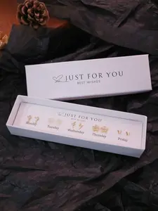 Elegant Women's Earrings Set, Geometric Resin Rose Leaf Design, Copper, Synthetic Zircon Inlay, Gift Box Included