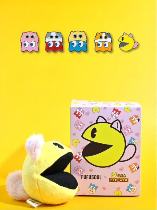 FUFUSOUL Pac-Man Co-branded Series FuDouDou FuFuDou Bubble Cola Scented Plush Toy Limited Edition with Badge Movable Mouth Stuffed Doll for Fans & Gifts