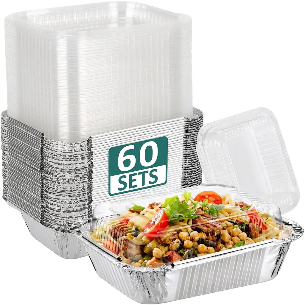 Pack of 60 disposable aluminum foil baking pans, mini aluminum foil dishes, suitable for bread baking, BBQ grilling, meal prep, and home kitchen use