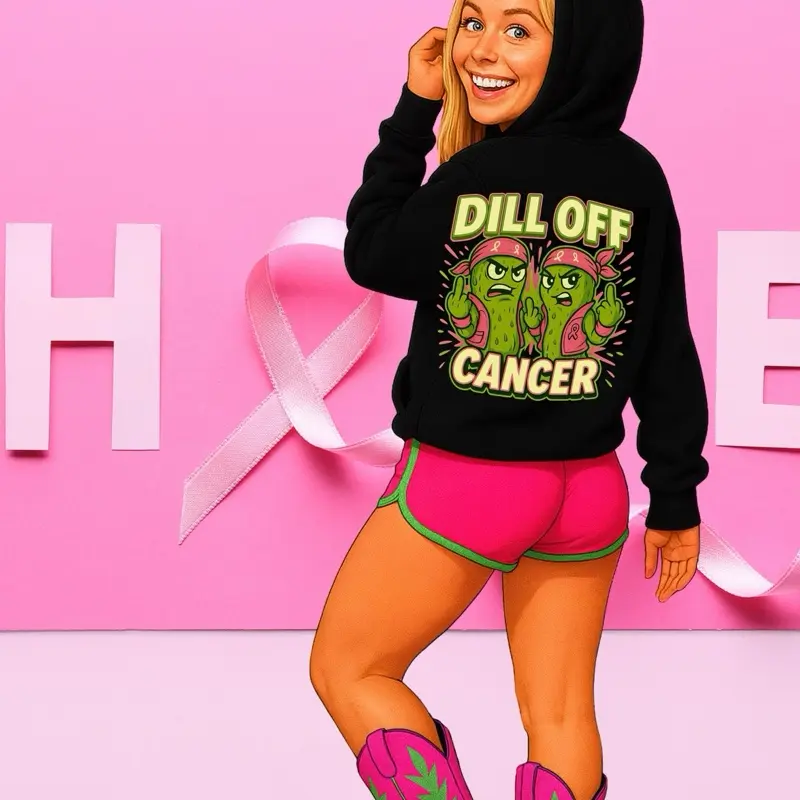 Big Pickle Daddy Hoodie - Funny Dill Off Cancer Design for Breast Cancer Awareness Month - Oversized Soft Cotton Blend Graphic Sweatshirt with Kangaroo Pocket & Personalized Fit for Teens & 20-Somethings Women's Wear Adjustable Womenswear Everyday